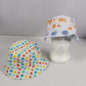 Bundle of 2 Kids Big Girls Bucket Hats Polka Dot & Tie Dye Colorful